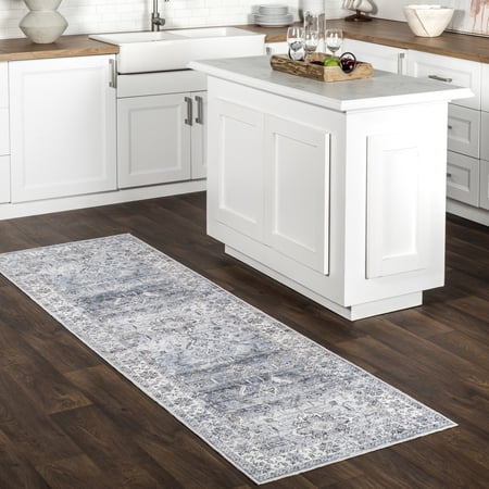 nuLOOM Britt Persian SplashGuard Machine Washable Area Rug, 2' 6" x 8', Runner, Britt Blue