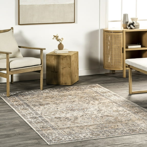 nuLOOM Britt Persian SplashGuard Machine Washable Area Rug, 5' x 8', Britt Light Orange