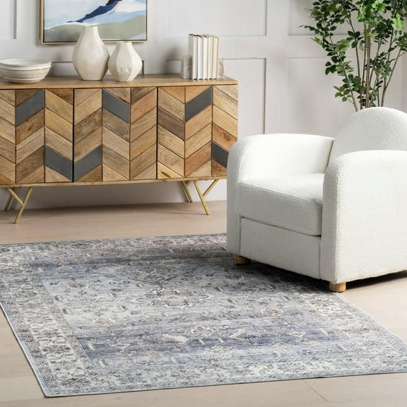 nuLOOM Britt Persian SplashGuard Machine Washable Area Rug, 9' x 12', Britt Blue
