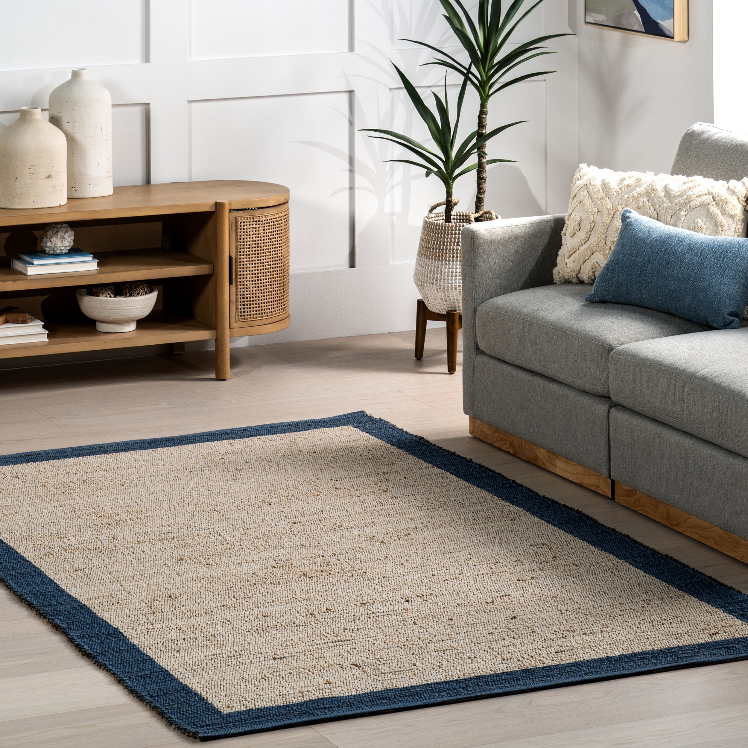 Blue Bordered Rug nuLOOM Bronwyn Farmhouse Bordered Jute Blend Area Rug, 5' x 8', Blue ...