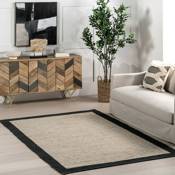 nuLOOM Bronwyn Farmhouse Bordered Jute Blend Area Rug, 6' x 9', Gray