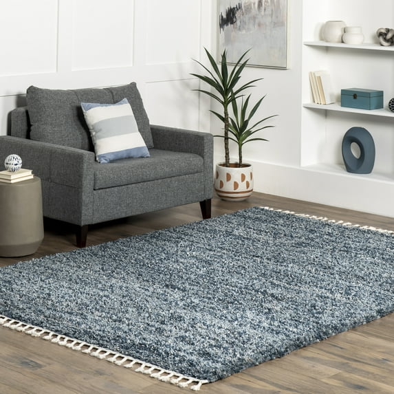nuLOOM Brooke Shag Tasseled Area Rug, 5', Blue