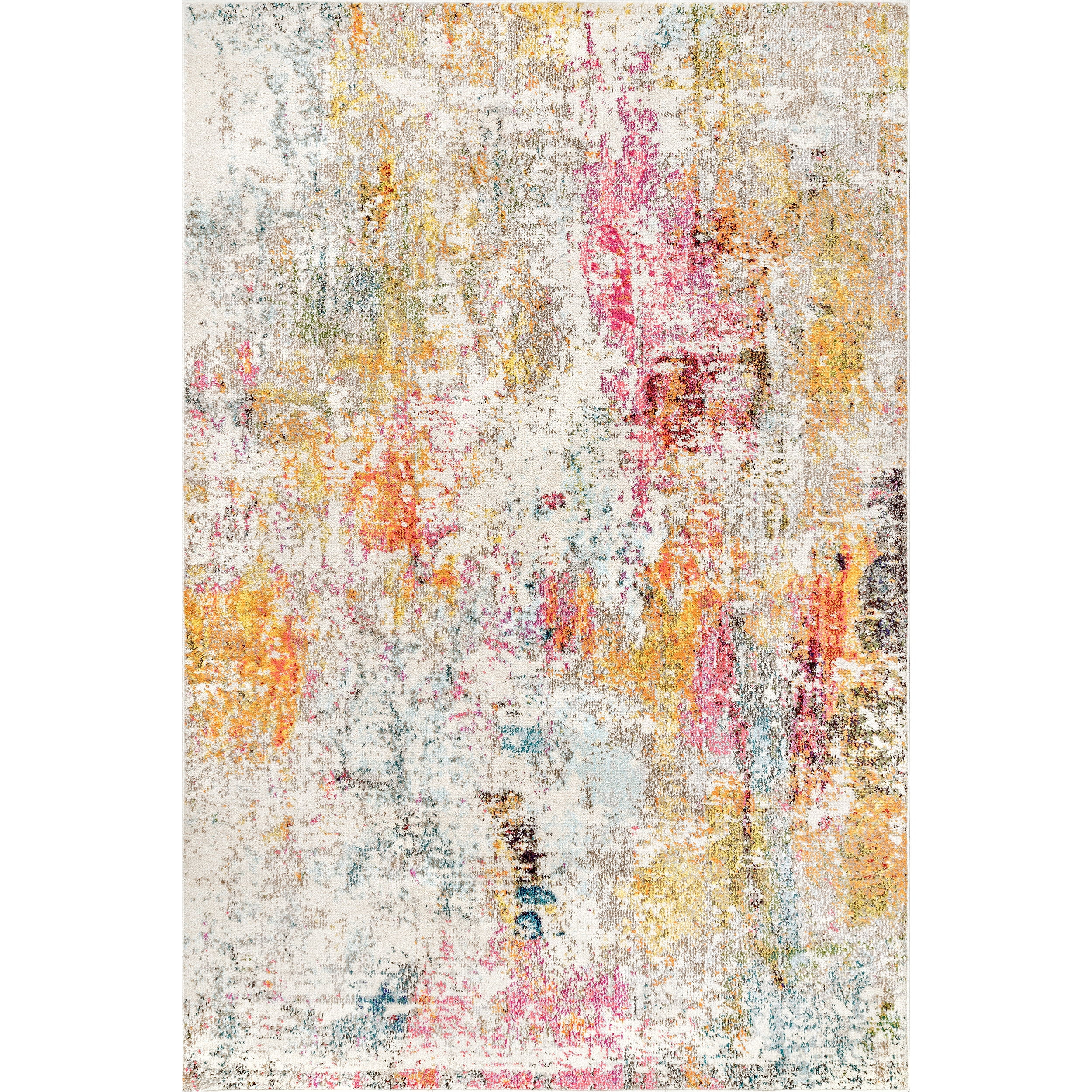 Multicolor Abstract Synthetic Stain-Resistant Rectangular Area Rug