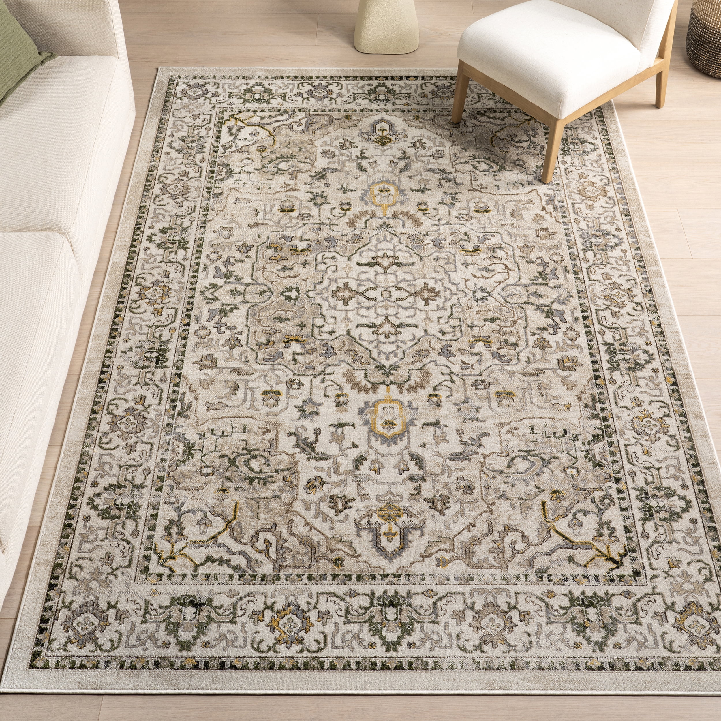 Cady Cream 8' x 10' Machine Washable Stain-Resistant Synthetic Area Rug