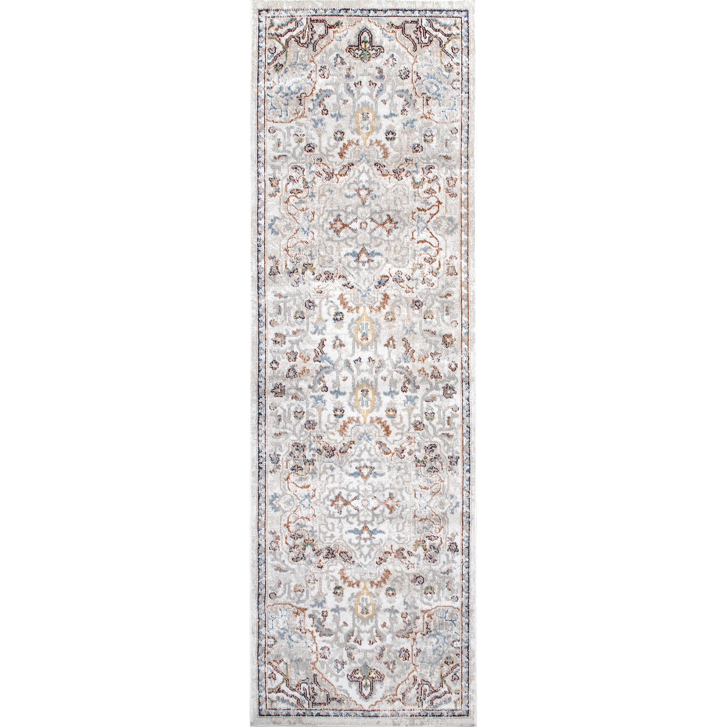 Beige and Red Synthetic Washable Runner Rug, 2' 8" x 8'