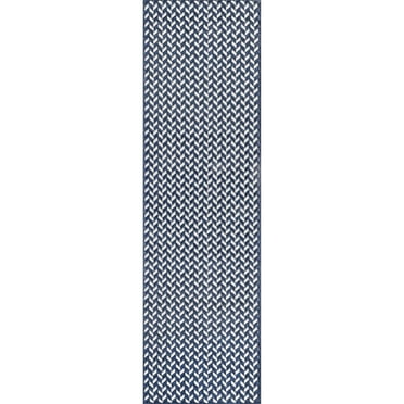 nuLOOM Camryn Abstract Herringbone Indoor/Outdoor Runner Rug, 2' x 8', Navy