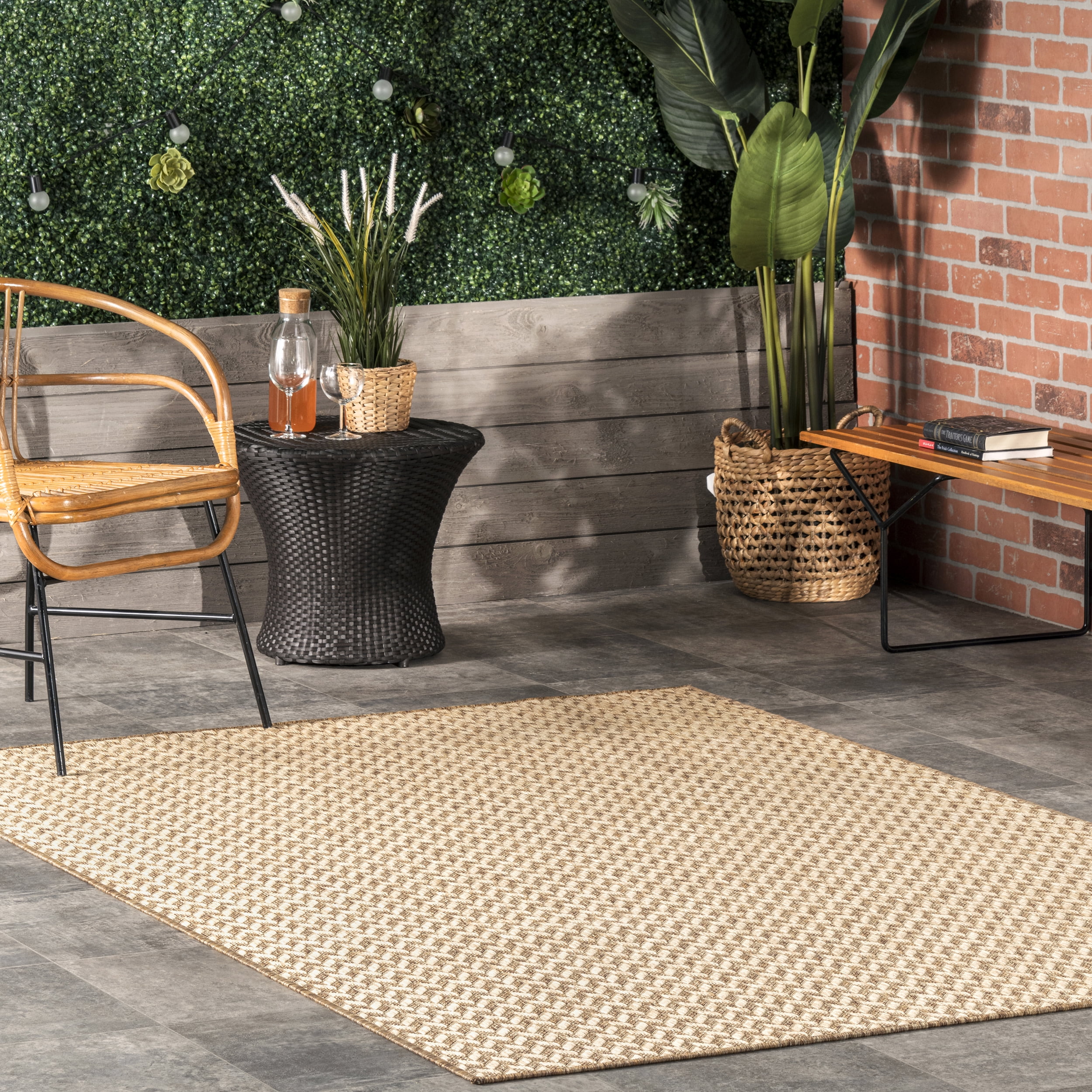 Camryn Brown Herringbone Synthetic Indoor/Outdoor Rug