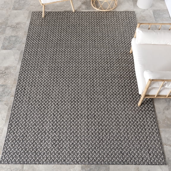 nuLOOM Camryn Herringbone Indoor/Outdoor Area Rug, 6' 7" x 9', Camryn Light Grey