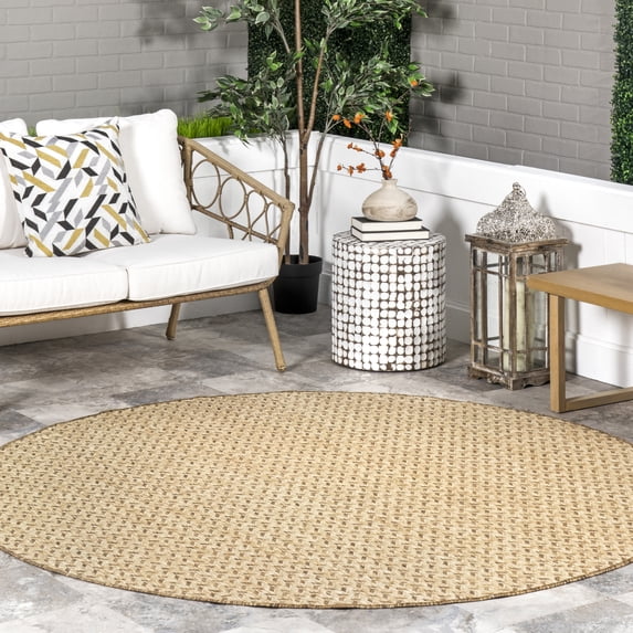 nuLOOM Camryn Herringbone Indoor/Outdoor Area Rug, 6' 7", Round, Camryn Brown