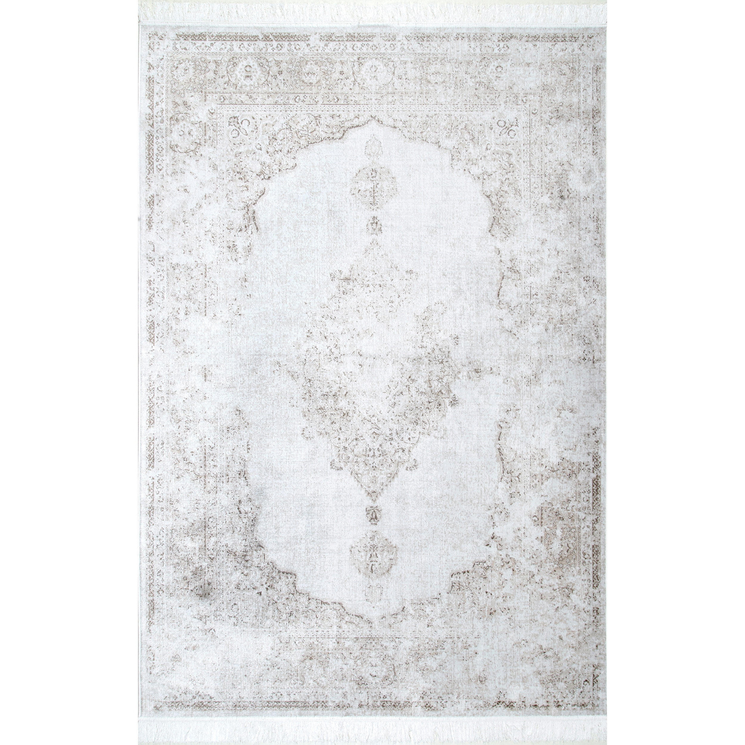 Ivory Medallion 4' x 6' Washable Viscose Area Rug