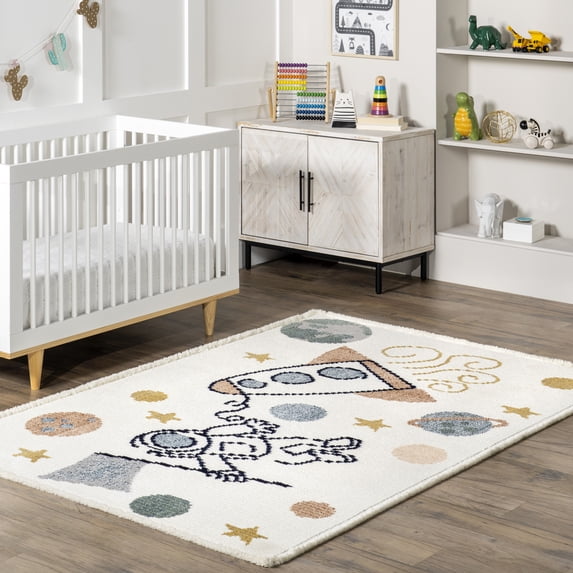 nuLOOM Caree Astronaut Kids Fringe Area Rug, 3' x 5', Caree Beige