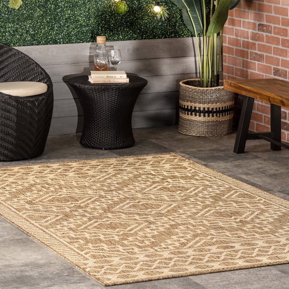 nuLOOM Cari Moroccan Tribal Indoor/Outdoor Area Rug, 6' 7" x 9', Beige