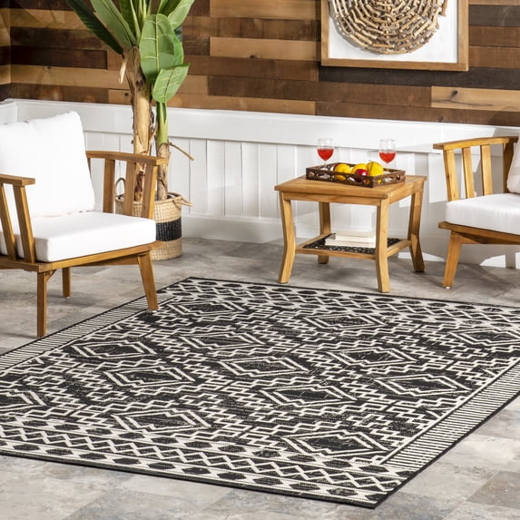 nuLOOM Cari Moroccan Tribal Indoor/Outdoor Area Rug, 8' x 10', Black