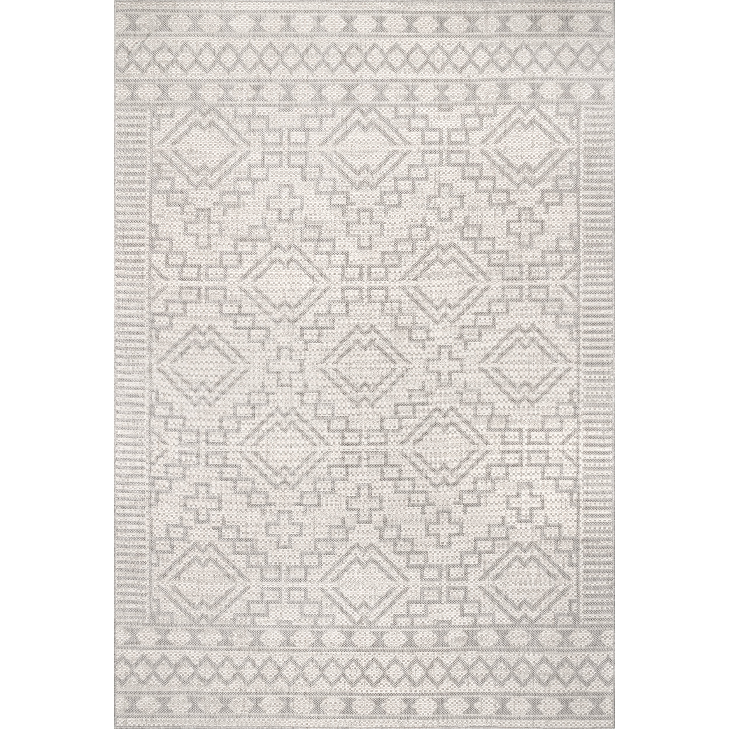 Modern Gray Geometric 8'x10' Synthetic Indoor/Outdoor Rug