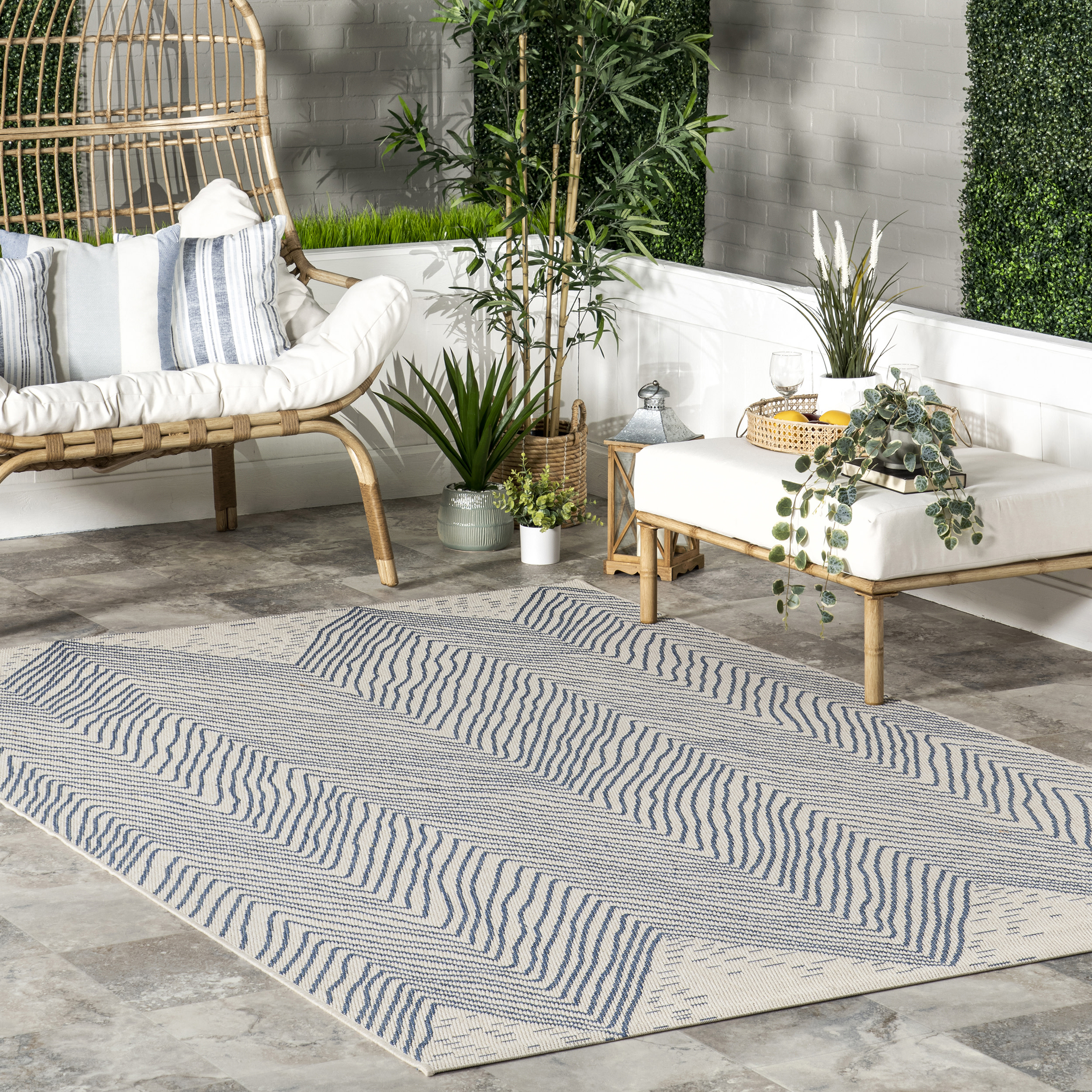 nuLOOM Carina Chevron Waves Indoor/Outdoor Area Rug, 10' x 13', Blue