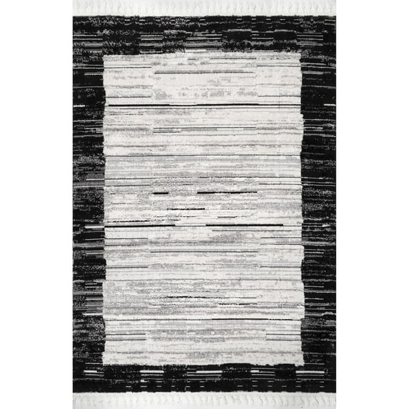 nuLOOM Carla Textured Bordered Tassel Area Rug, 8' 10" x 12', Black