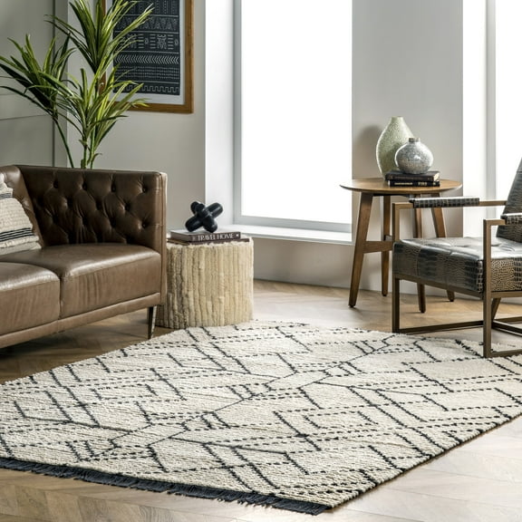 nuLOOM Carlina Geometric Shag Fringe Area Rug, 8' 10" x 12', Carlina Beige