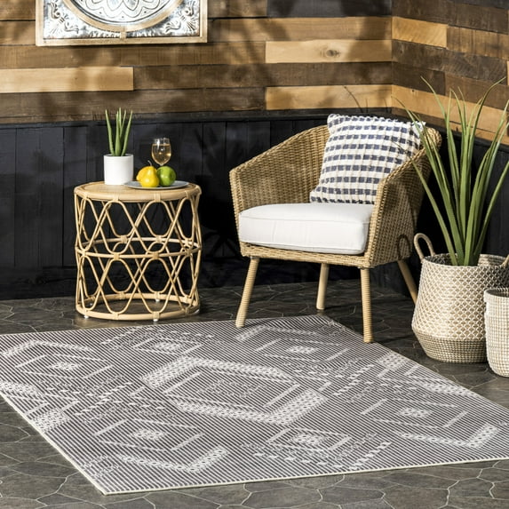 nuLOOM Carlita Tribal Machine Washable Indoor/Outdoor Area Rug, 5' x 8', Carlita Light Grey