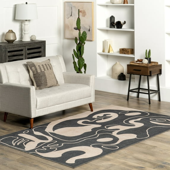 nuLOOM Carole Abstract Machine Washable Area Rug, 5' x 8', Beige