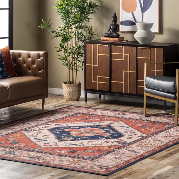 nuLOOM Carolyn Machine Washable Tribal Motif Area Rug, 2' x 3', Rust