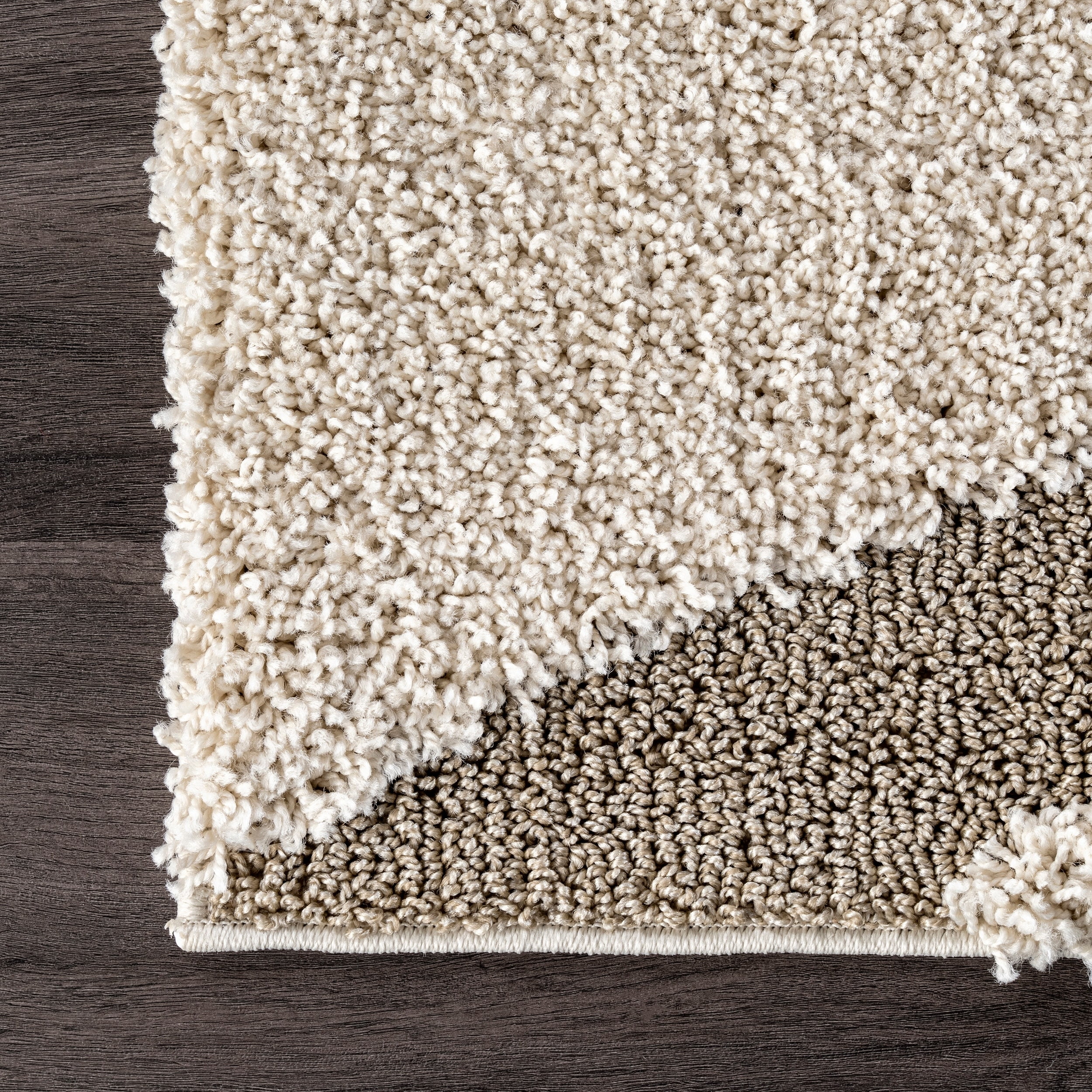 Cream and Beige Abstract Round Shag Rug, 4'0"