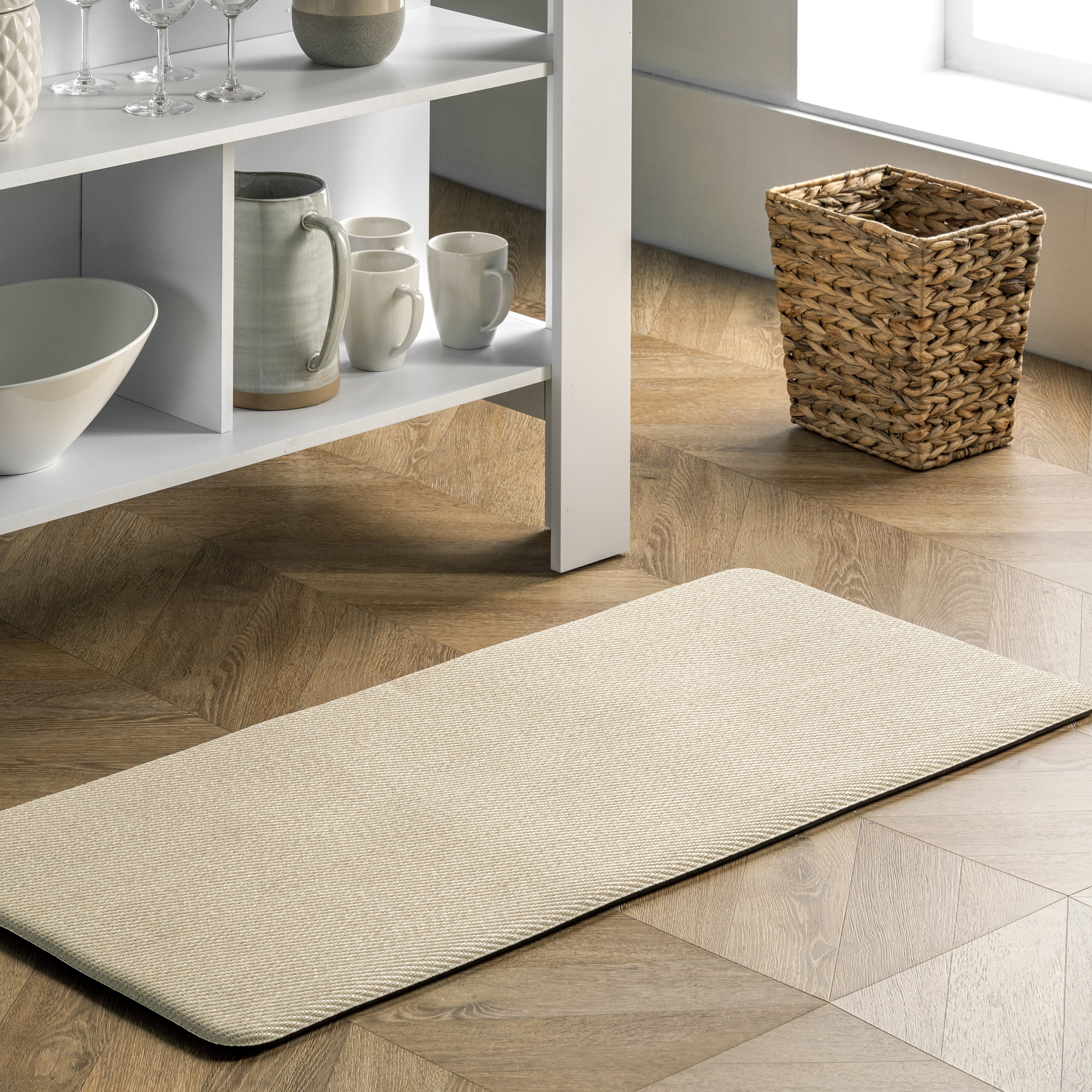 Ivory Braided Non-Slip Synthetic Comfort Mat, 31x19