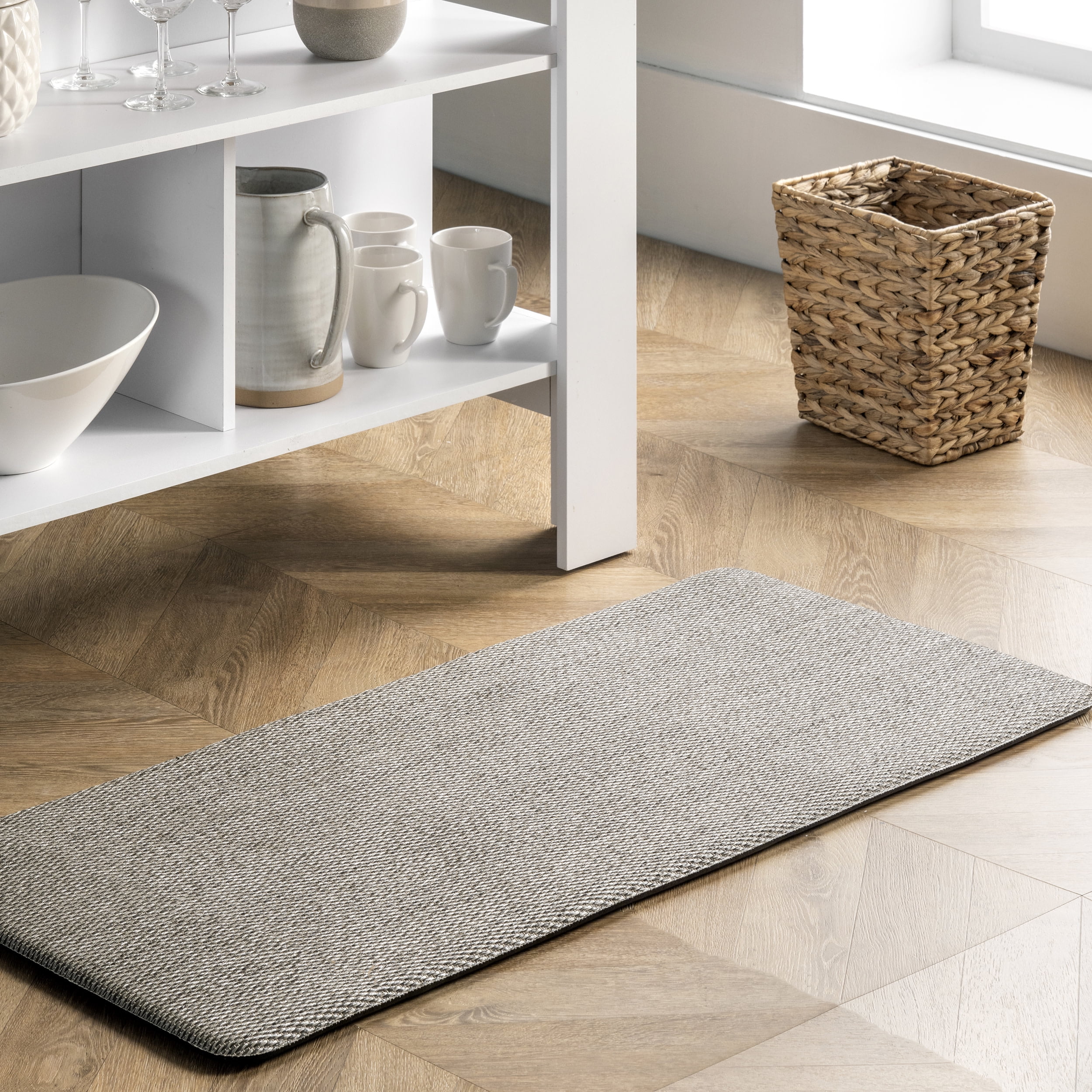 Light Grey Braided Anti-Fatigue Kitchen Mat, 20" x 42", PVC and Polyester