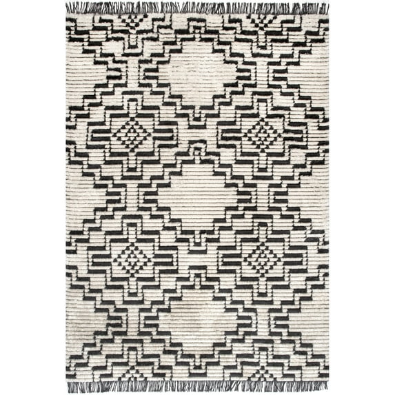 nuLOOM Celia Soft Shag Abstract Aztec Fringe 10' x 14' Area Rug, Beige