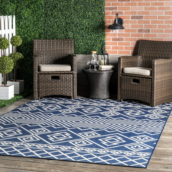 nuLOOM Celine Aztec Indoor/Outdoor Area Rug, 6' 7" x 9', Celine Blue