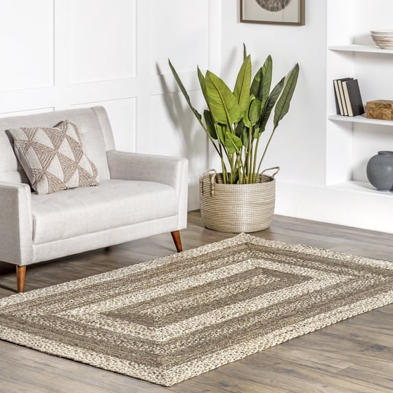 nuLOOM Charlene Braided Border Jute Area Rug, 7' 6" x 9' 6", Charlene Natural