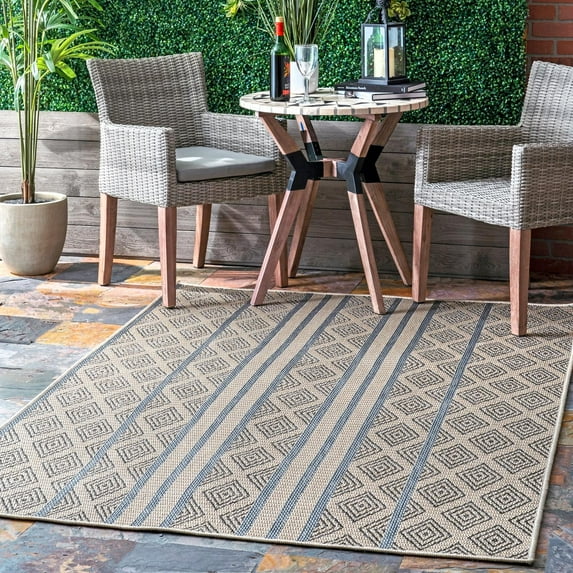 nuLOOM Charter Banded Trellis Indoor/Outdoor Area Rug, 5' x 8', Light Gray