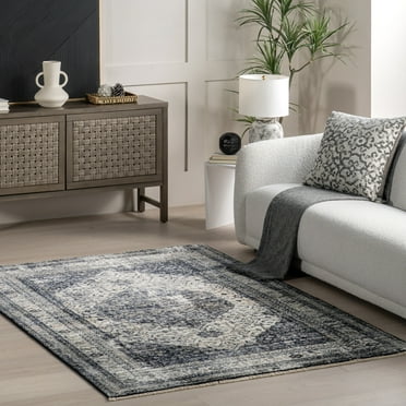 nuLOOM Charvi Distressed Medallion Fringe Area Rug, 4' x 6' 5", Navy