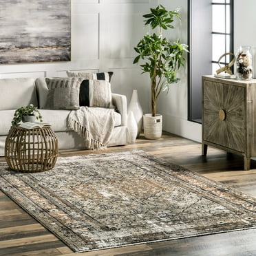 nuLOOM Charvi Distressed Medallion Fringe Area Rug, 8' x 10', Beige