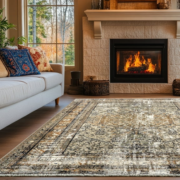 nuLOOM Charvi Distressed Medallion Fringe Area Rug, 9' x 12', Charvi Beige