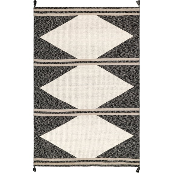 nuLOOM Chasen Cotton and Wool Flatweave Diamond Tassel Area Rug, 5' x 8', Ivory
