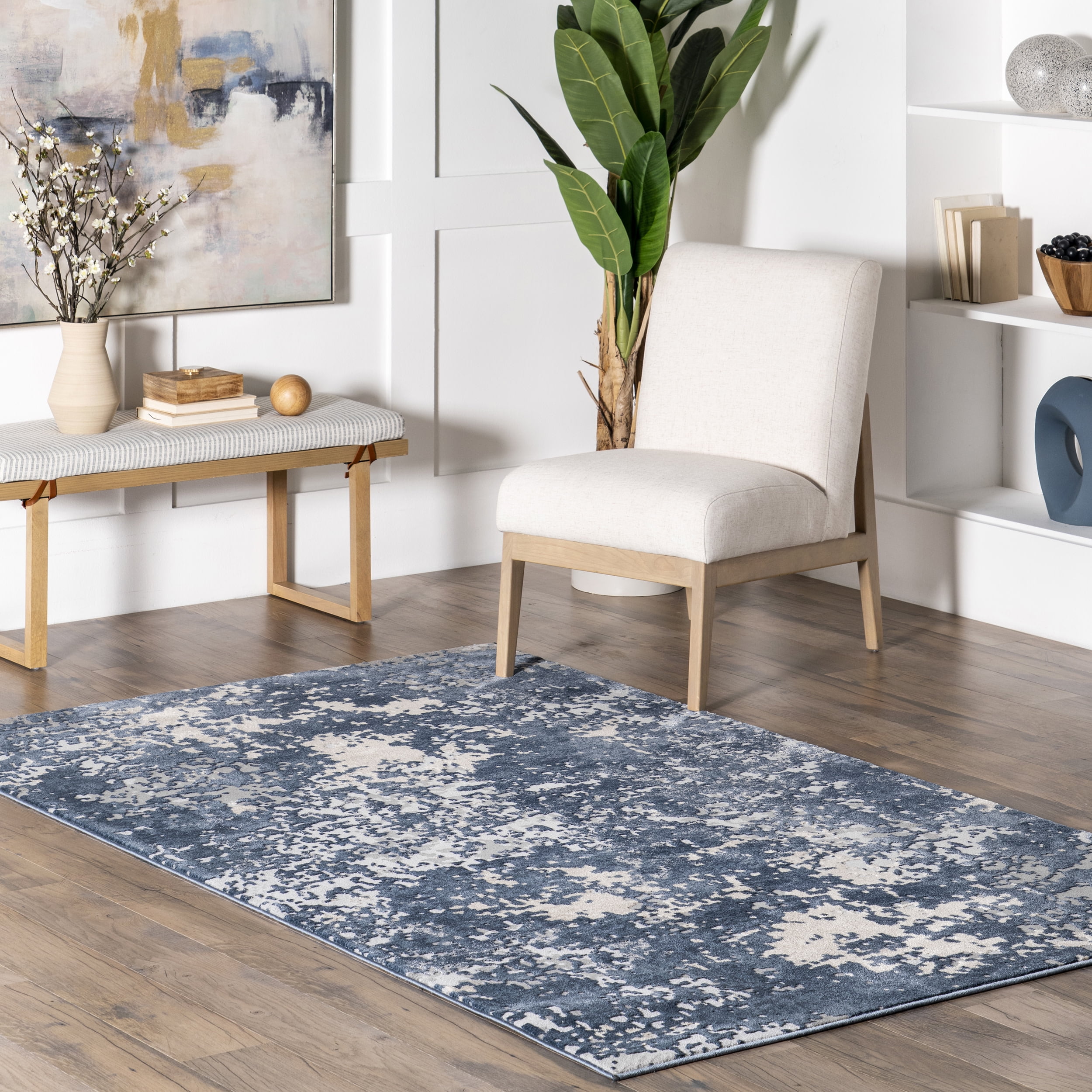 Chastin Blue and Ivory Abstract 3' x 5' Area Rug