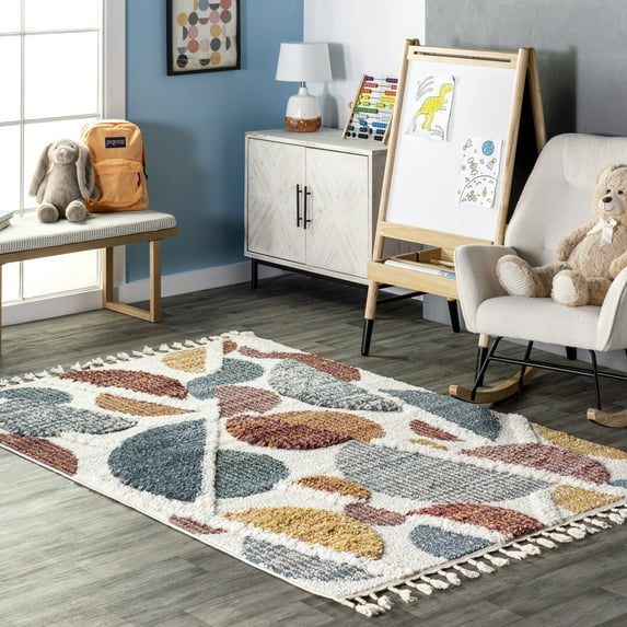 nuLOOM Chaya Abstract High/Low Kids Tassel Area Rug, 4' x 6', Ivory