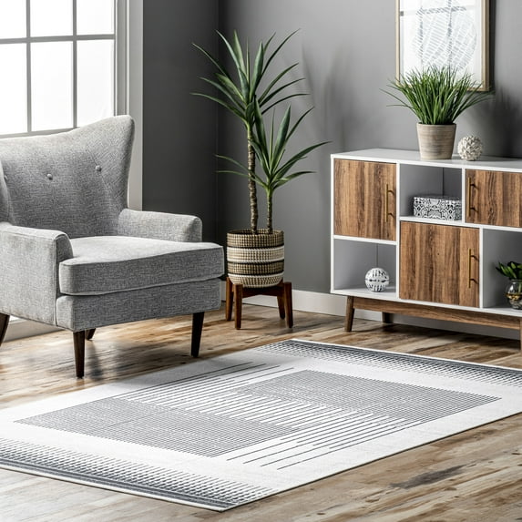 nuLOOM Chelsea SpinClean Machine Washable Modern Abstract Line Area Rug, 5' x 8', Chelsea Grey