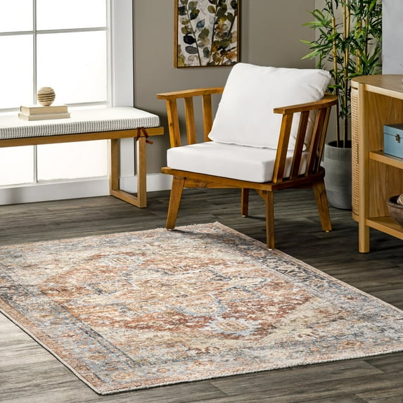 nuLOOM Cherrie Faded Persian Machine Washable Area Rug, 3' x 5', Rust