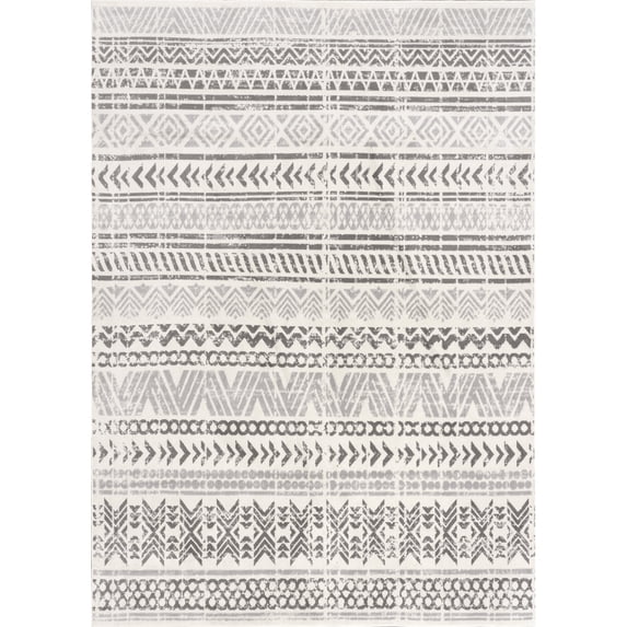 nuLOOM Chloe Tribal Motif Banded Area Rug, 10' x 14', Light Grey