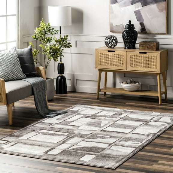 nuLOOM Chrissie Abstract Shapes Fringe Area Rug, 2' 8" x 8', Gray