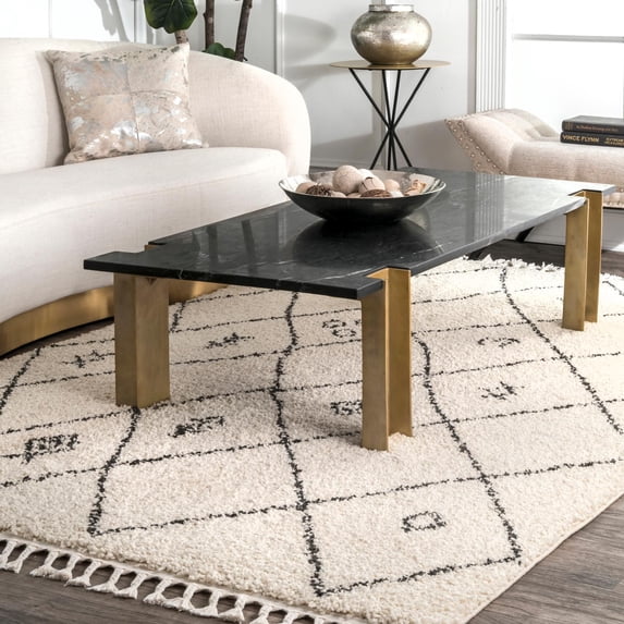 nuLOOM Chrissy Moroccan Trellis Shag Area Rug, 9' 2" x 12', Off White