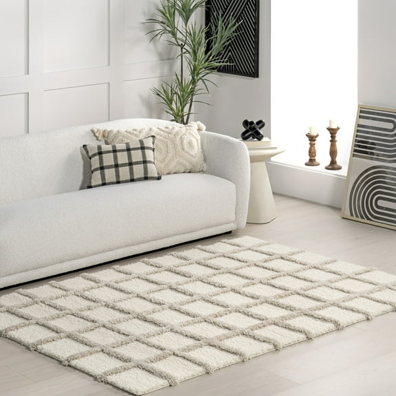 nuLOOM Christabel Checkered High-Low Shag Area Rug, 4' x 6', Christabel Beige