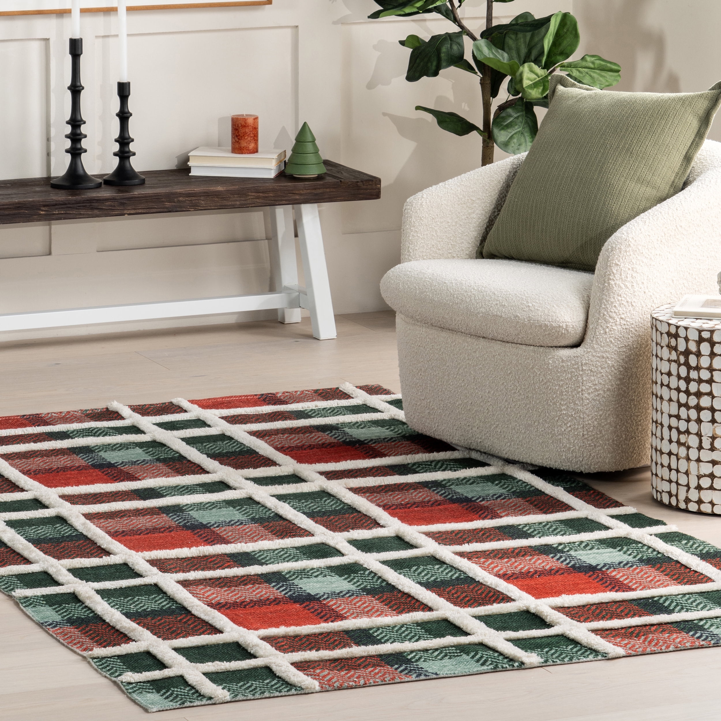 nuLOOM Clara High-Low Tartan Plaid Area Rug, 8' x 10', Hunter Green
