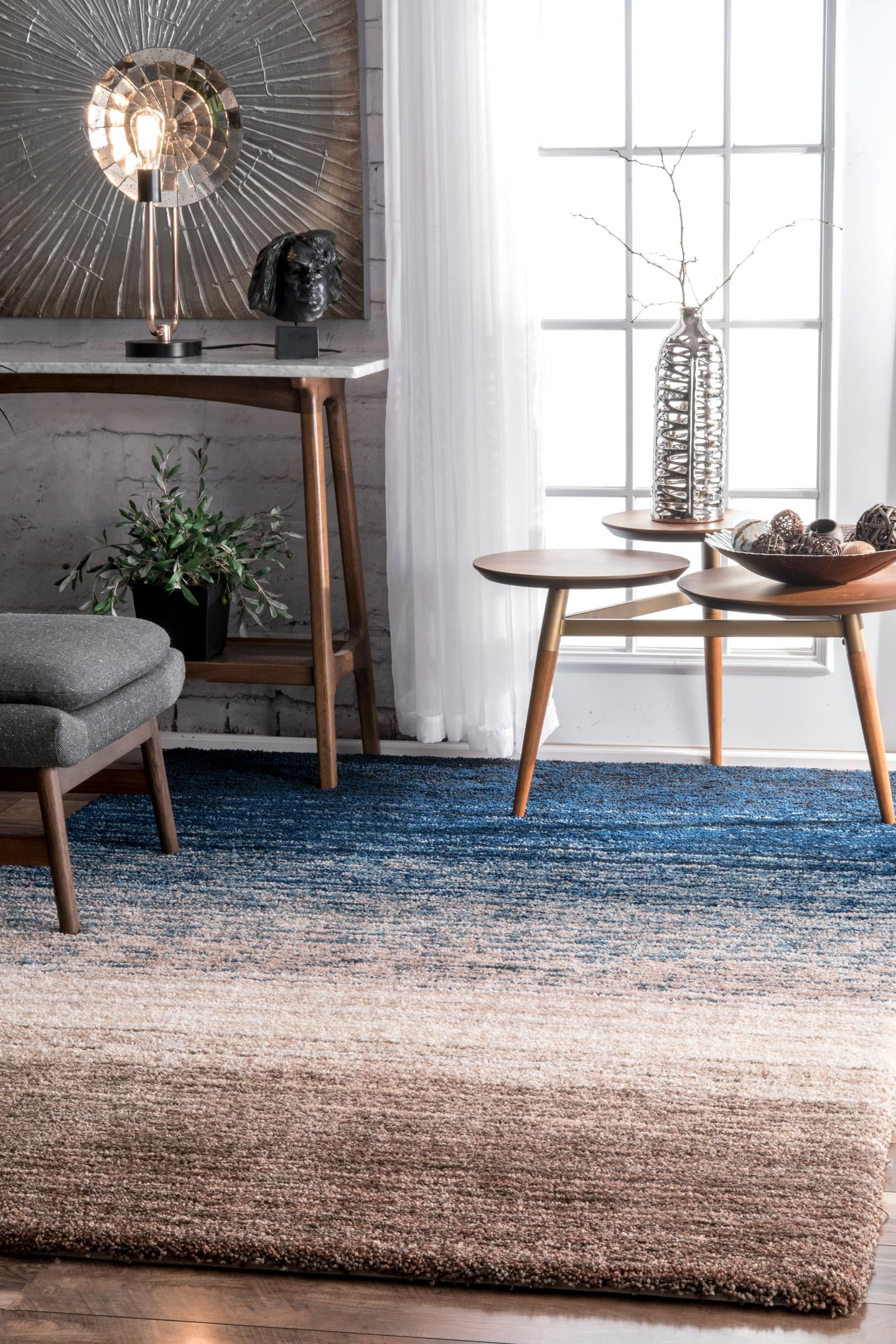 Navy Multi 6' x 9' Tufted Shag Striped Area Rug