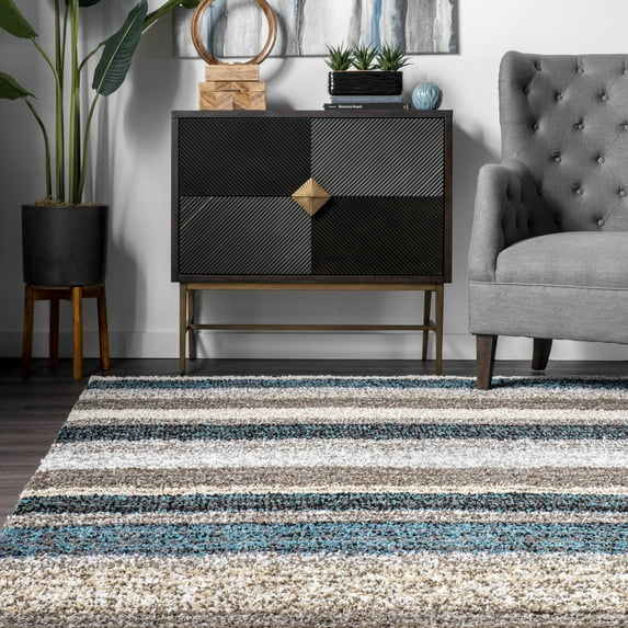nuLOOM Classie Hand Tufted Shag Runner Rug, 2' 6" x 12', Blue Multi