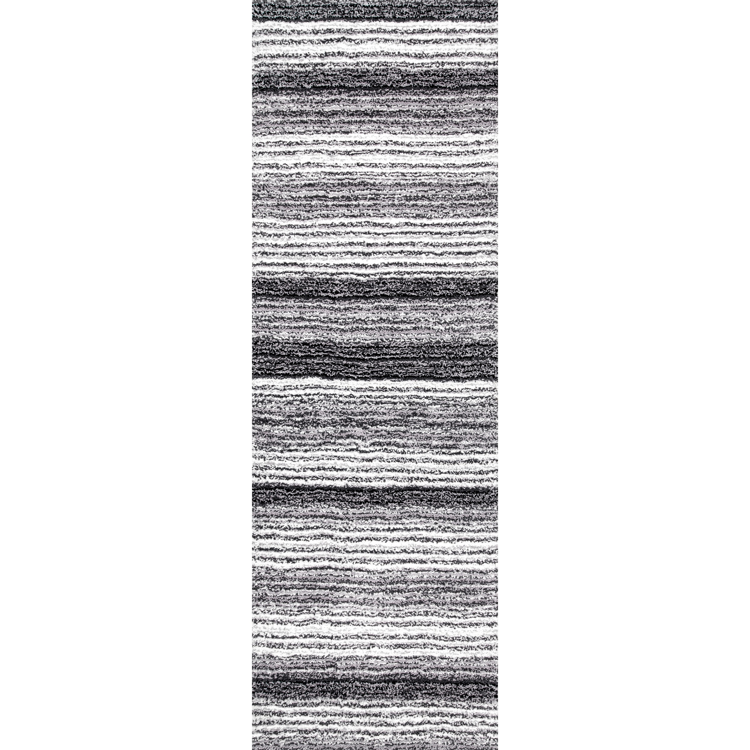Luxurious Striped Shag Runner Rug in Gray Multi, 2'6" x 8'