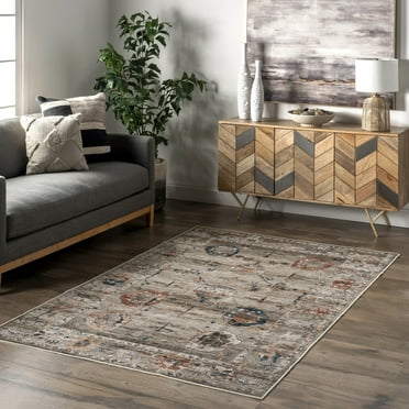 nuLOOM Cleora Vintage Floral SplashGuard Machine Washable Area Rug, 5' x 8', Cleora Taupe