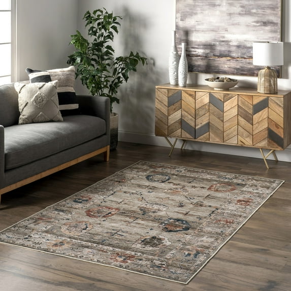 nuLOOM Cleora Vintage Floral SplashGuard Machine Washable Area Rug, 8' x 10', Cleora Taupe