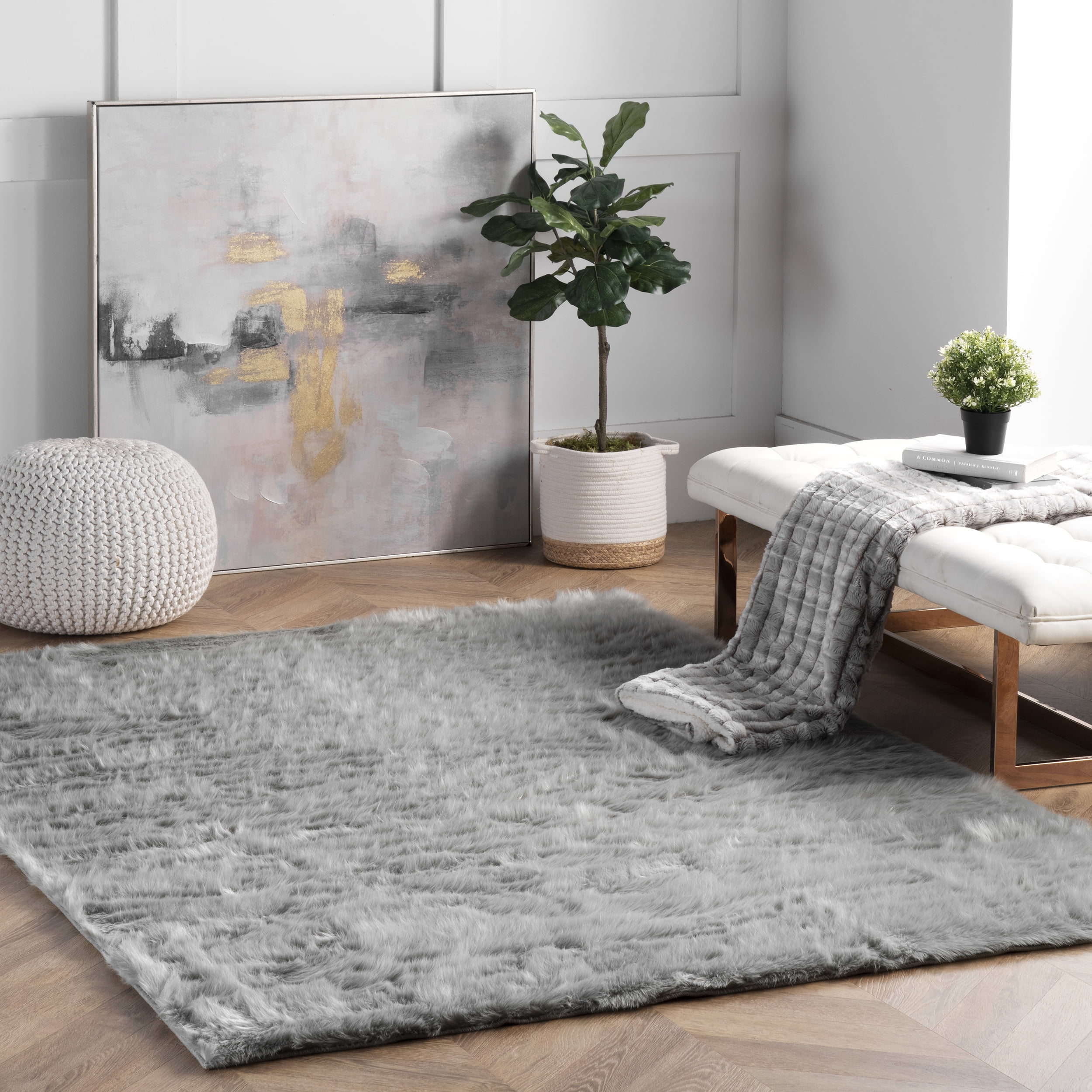 Gray Faux Sheepskin Shag Area Rug 7'6" x 9'6"